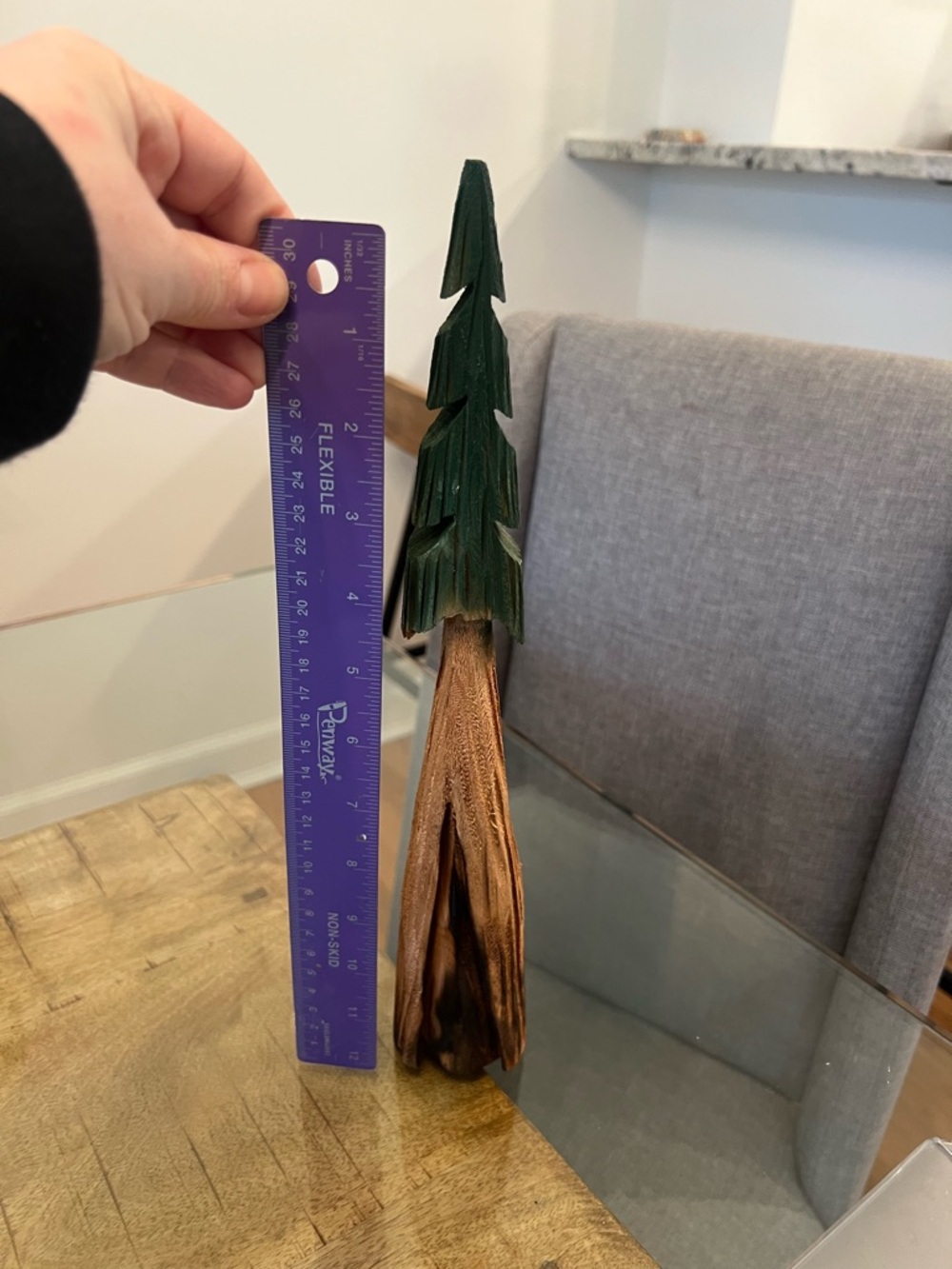 Hand-Carved Wooden Tree Décor - Green & Brown - Picture 2 of 2